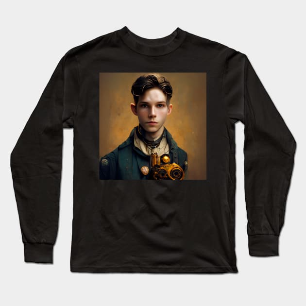 steampunk painting of a young man Long Sleeve T-Shirt by ai1art